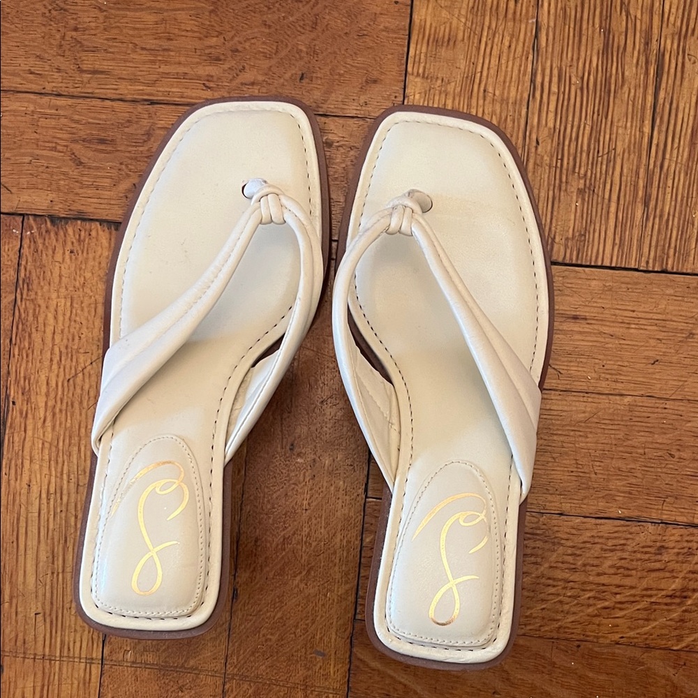 Cream Square-Toe Knot Thong Sandals